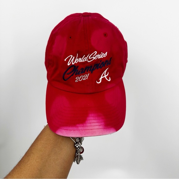 Atlanta Braves 2021 World Series Winner Custom Bleach Splatter Dad Hat OS - Picture 1 of 9